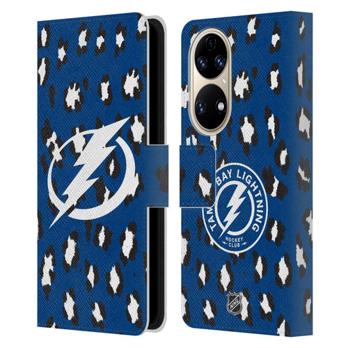 NHL Tampa Bay Lightning Leopard Patten Leather Book Wallet Case Cover For Huawei P50