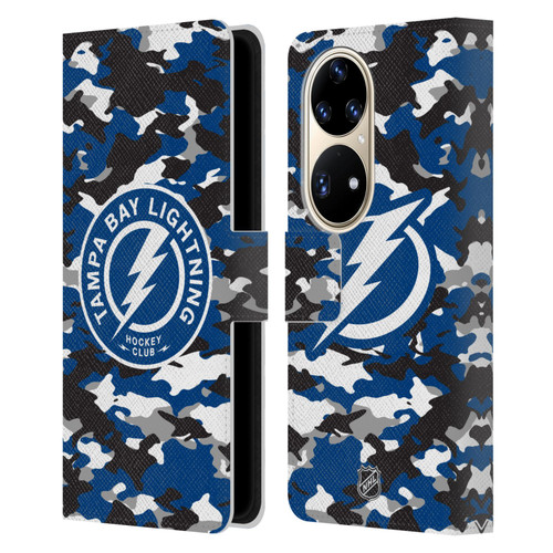 NHL Tampa Bay Lightning Camouflage Leather Book Wallet Case Cover For Huawei P50 Pro