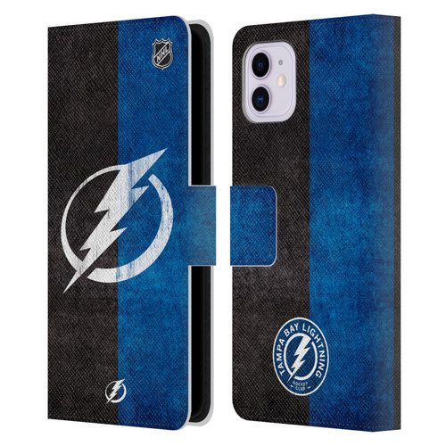 NHL Tampa Bay Lightning Half Distressed Leather Book Wallet Case Cover For Apple iPhone 11