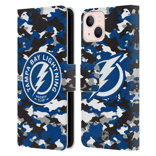 NHL Tampa Bay Lightning Camouflage Leather Book Wallet Case Cover For Apple iPhone 13
