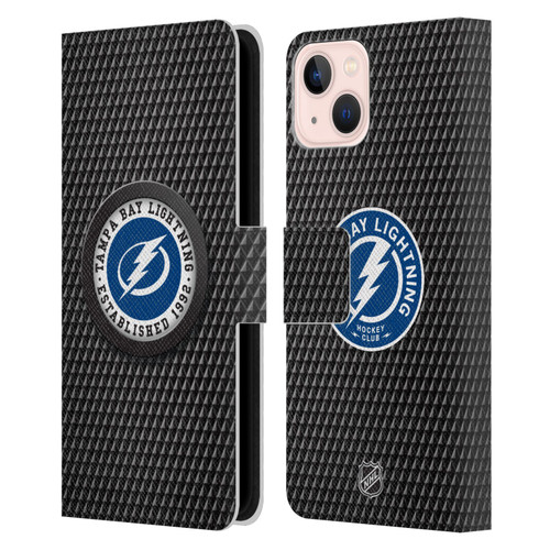 NHL Tampa Bay Lightning Puck Texture Leather Book Wallet Case Cover For Apple iPhone 13