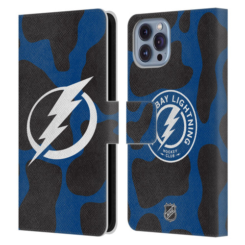 NHL Tampa Bay Lightning Cow Pattern Leather Book Wallet Case Cover For Apple iPhone 14