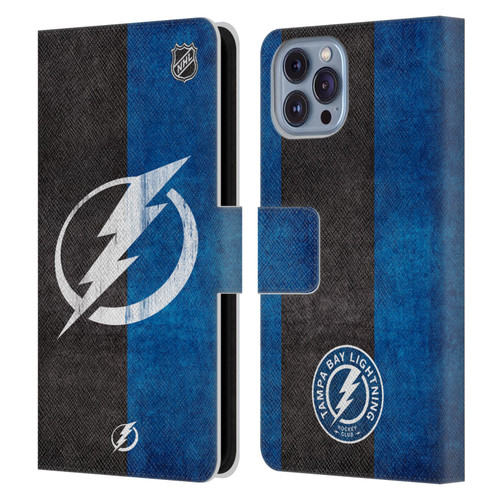 NHL Tampa Bay Lightning Half Distressed Leather Book Wallet Case Cover For Apple iPhone 14