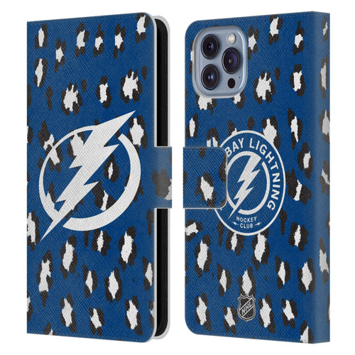 NHL Tampa Bay Lightning Leopard Patten Leather Book Wallet Case Cover For Apple iPhone 14