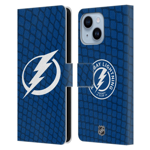 NHL Tampa Bay Lightning Net Pattern Leather Book Wallet Case Cover For Apple iPhone 14 Plus