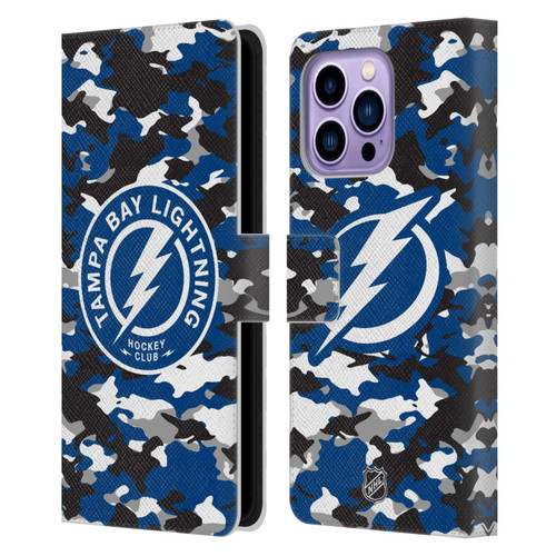 NHL Tampa Bay Lightning Camouflage Leather Book Wallet Case Cover For Apple iPhone 14 Pro Max