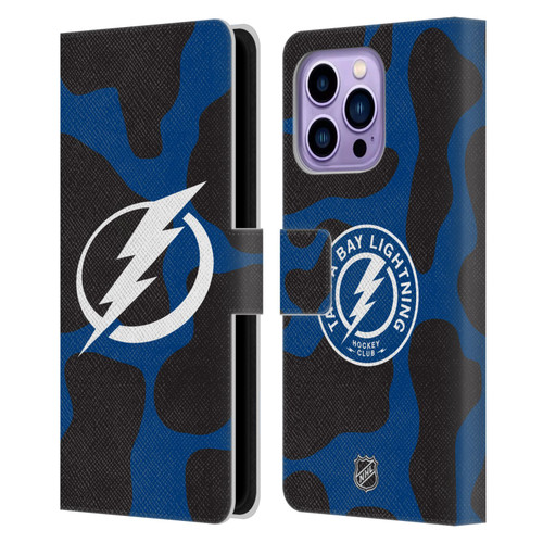 NHL Tampa Bay Lightning Cow Pattern Leather Book Wallet Case Cover For Apple iPhone 14 Pro Max