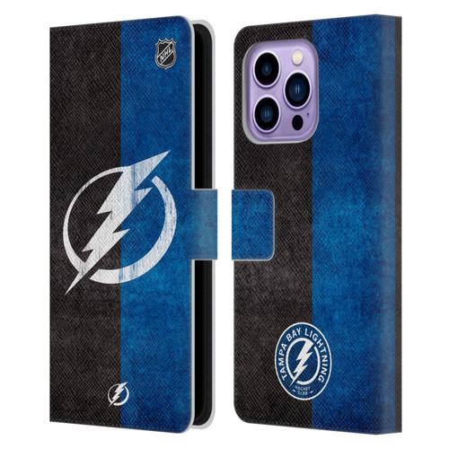 NHL Tampa Bay Lightning Half Distressed Leather Book Wallet Case Cover For Apple iPhone 14 Pro Max