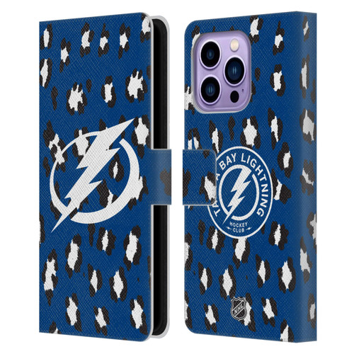 NHL Tampa Bay Lightning Leopard Patten Leather Book Wallet Case Cover For Apple iPhone 14 Pro Max