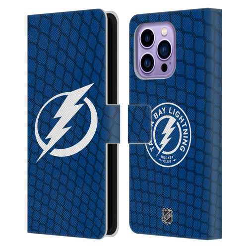 NHL Tampa Bay Lightning Net Pattern Leather Book Wallet Case Cover For Apple iPhone 14 Pro Max