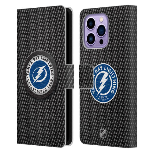 NHL Tampa Bay Lightning Puck Texture Leather Book Wallet Case Cover For Apple iPhone 14 Pro Max