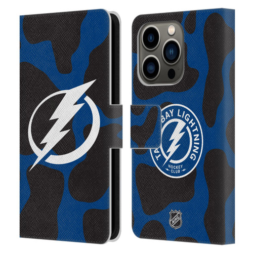 NHL Tampa Bay Lightning Cow Pattern Leather Book Wallet Case Cover For Apple iPhone 14 Pro