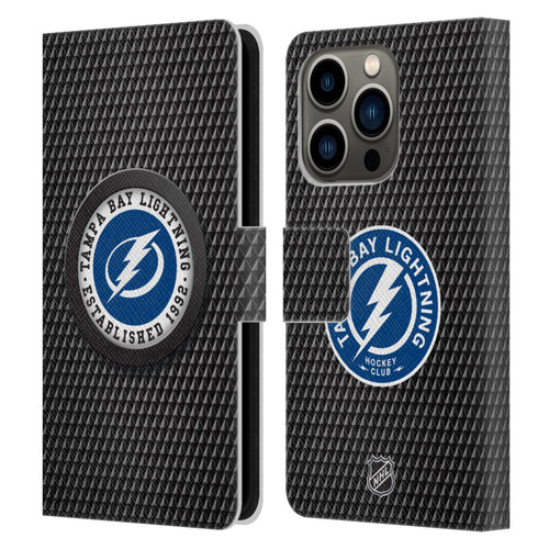 NHL Tampa Bay Lightning Puck Texture Leather Book Wallet Case Cover For Apple iPhone 14 Pro