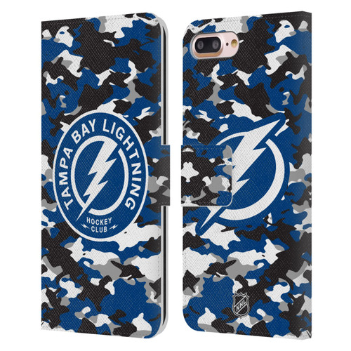 NHL Tampa Bay Lightning Camouflage Leather Book Wallet Case Cover For Apple iPhone 7 Plus / iPhone 8 Plus