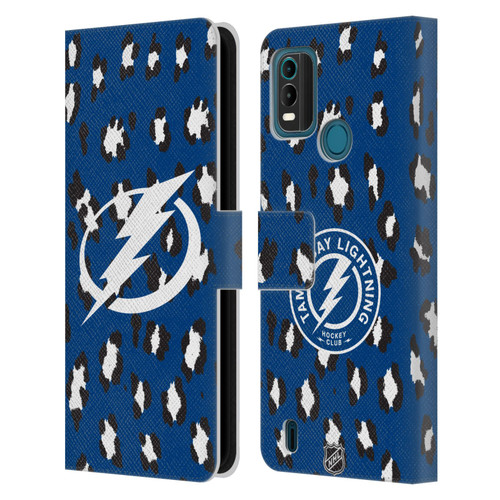 NHL Tampa Bay Lightning Leopard Patten Leather Book Wallet Case Cover For Nokia G11 Plus