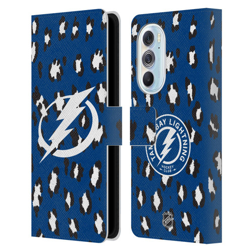 NHL Tampa Bay Lightning Leopard Patten Leather Book Wallet Case Cover For Motorola Edge X30