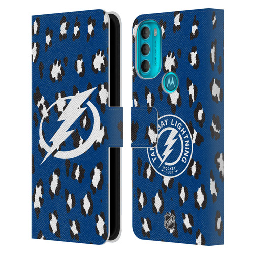 NHL Tampa Bay Lightning Leopard Patten Leather Book Wallet Case Cover For Motorola Moto G71 5G