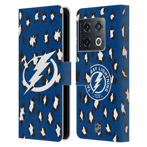NHL Tampa Bay Lightning Leopard Patten Leather Book Wallet Case Cover For OnePlus 10 Pro