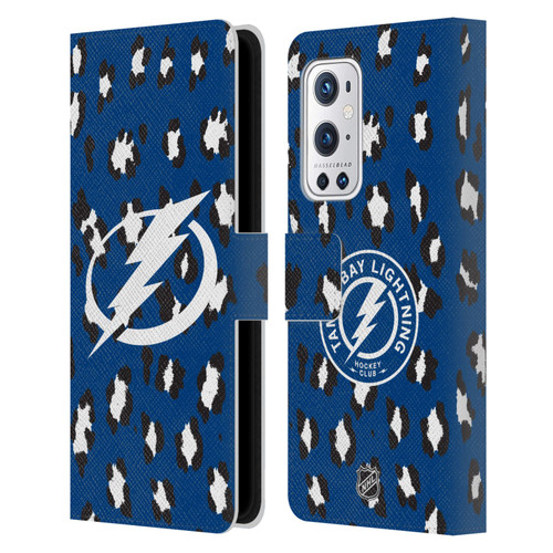 NHL Tampa Bay Lightning Leopard Patten Leather Book Wallet Case Cover For OnePlus 9 Pro