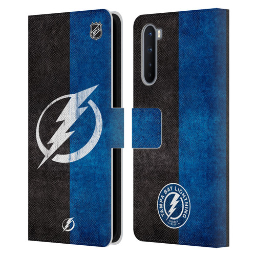 NHL Tampa Bay Lightning Half Distressed Leather Book Wallet Case Cover For OnePlus Nord 5G