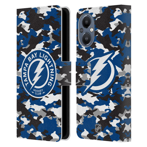 NHL Tampa Bay Lightning Camouflage Leather Book Wallet Case Cover For OnePlus Nord N20 5G