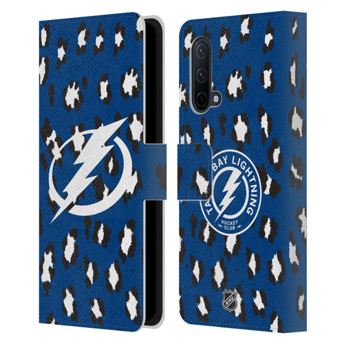 NHL Tampa Bay Lightning Leopard Patten Leather Book Wallet Case Cover For OnePlus Nord CE 5G