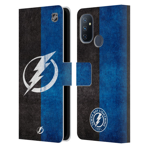 NHL Tampa Bay Lightning Half Distressed Leather Book Wallet Case Cover For OnePlus Nord N100