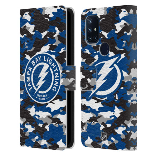 NHL Tampa Bay Lightning Camouflage Leather Book Wallet Case Cover For OnePlus Nord N10 5G