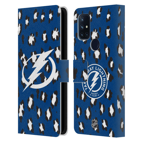 NHL Tampa Bay Lightning Leopard Patten Leather Book Wallet Case Cover For OnePlus Nord N10 5G
