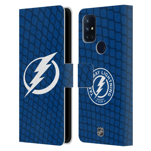 NHL Tampa Bay Lightning Net Pattern Leather Book Wallet Case Cover For OnePlus Nord N10 5G