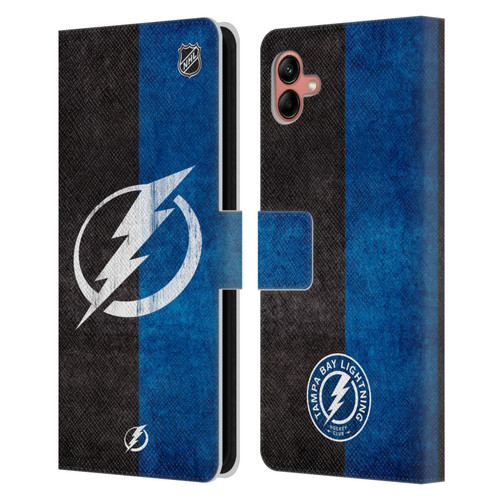 NHL Tampa Bay Lightning Half Distressed Leather Book Wallet Case Cover For Samsung Galaxy A04 (2022)