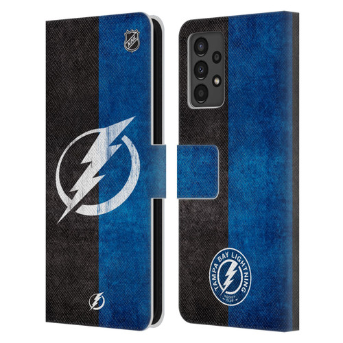 NHL Tampa Bay Lightning Half Distressed Leather Book Wallet Case Cover For Samsung Galaxy A13 (2022)