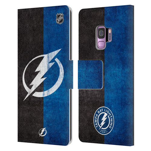 NHL Tampa Bay Lightning Half Distressed Leather Book Wallet Case Cover For Samsung Galaxy S9