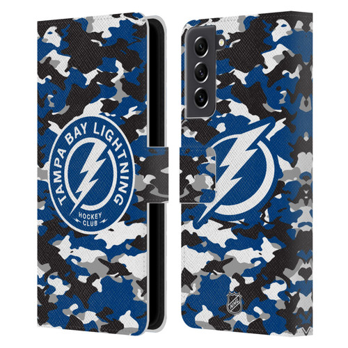 NHL Tampa Bay Lightning Camouflage Leather Book Wallet Case Cover For Samsung Galaxy S21 FE 5G