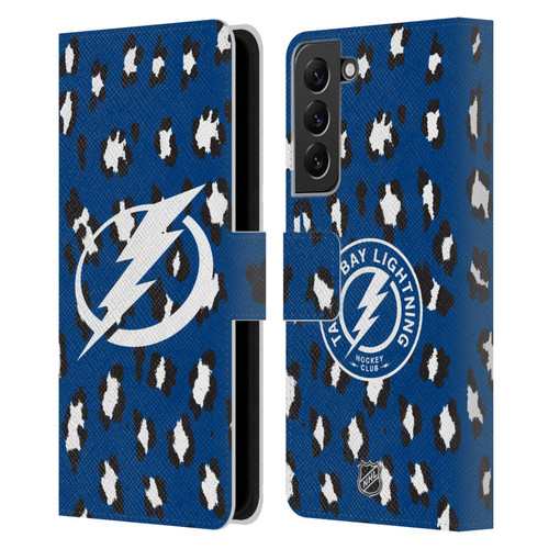 NHL Tampa Bay Lightning Leopard Patten Leather Book Wallet Case Cover For Samsung Galaxy S22+ 5G