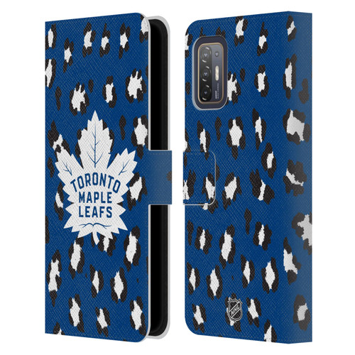 NHL Toronto Maple Leafs Leopard Patten Leather Book Wallet Case Cover For HTC Desire 21 Pro 5G