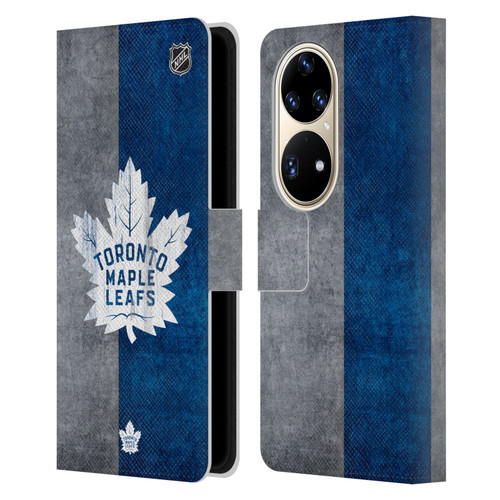 NHL Toronto Maple Leafs Half Distressed Leather Book Wallet Case Cover For Huawei P50 Pro