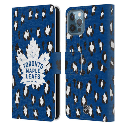 NHL Toronto Maple Leafs Leopard Patten Leather Book Wallet Case Cover For Apple iPhone 12 / iPhone 12 Pro