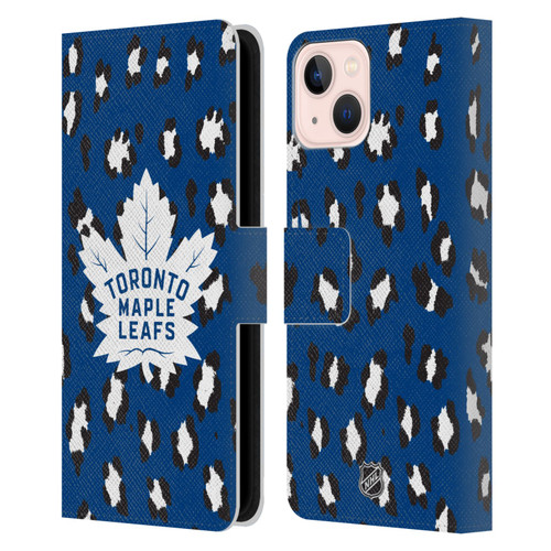 NHL Toronto Maple Leafs Leopard Patten Leather Book Wallet Case Cover For Apple iPhone 13