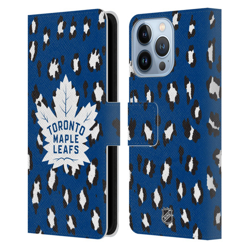 NHL Toronto Maple Leafs Leopard Patten Leather Book Wallet Case Cover For Apple iPhone 13 Pro