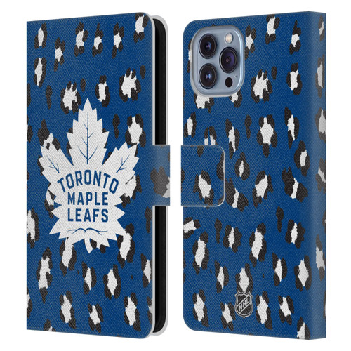 NHL Toronto Maple Leafs Leopard Patten Leather Book Wallet Case Cover For Apple iPhone 14