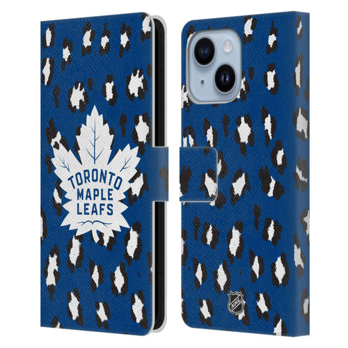 NHL Toronto Maple Leafs Leopard Patten Leather Book Wallet Case Cover For Apple iPhone 14 Plus