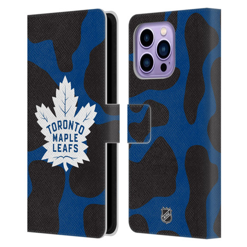 NHL Toronto Maple Leafs Cow Pattern Leather Book Wallet Case Cover For Apple iPhone 14 Pro Max