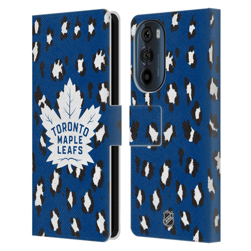 NHL Toronto Maple Leafs Leopard Patten Leather Book Wallet Case Cover For Motorola Edge 30