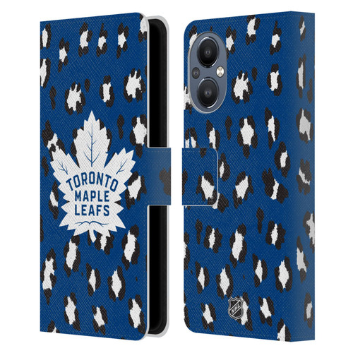 NHL Toronto Maple Leafs Leopard Patten Leather Book Wallet Case Cover For OnePlus Nord N20 5G