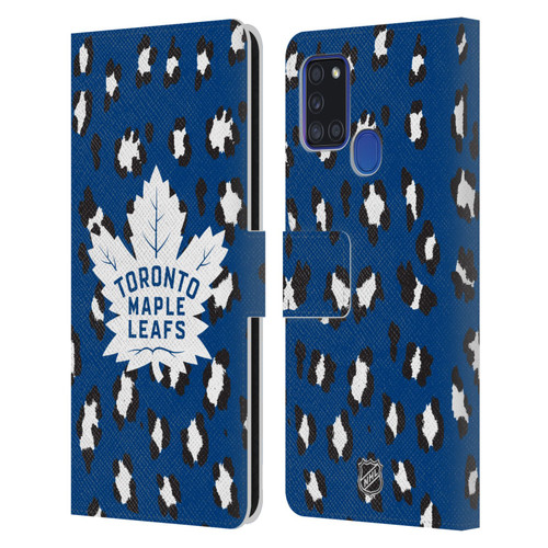 NHL Toronto Maple Leafs Leopard Patten Leather Book Wallet Case Cover For Samsung Galaxy A21s (2020)