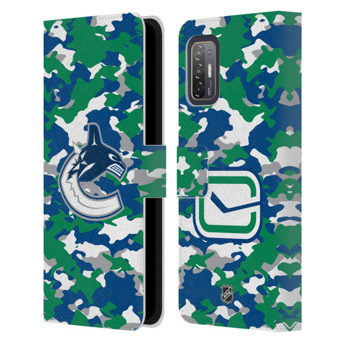 NHL Vancouver Canucks Camouflage Leather Book Wallet Case Cover For HTC Desire 21 Pro 5G