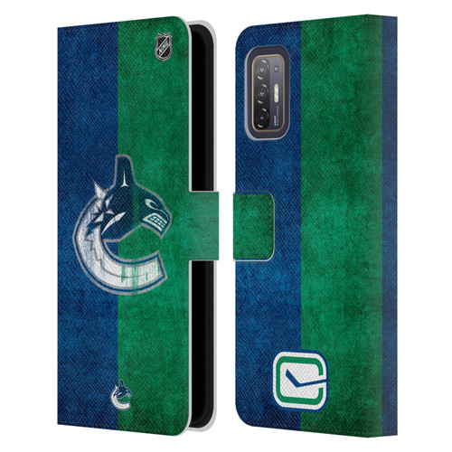 NHL Vancouver Canucks Half Distressed Leather Book Wallet Case Cover For HTC Desire 21 Pro 5G