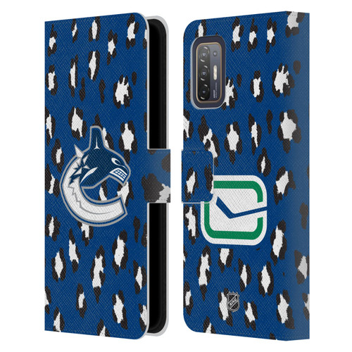 NHL Vancouver Canucks Leopard Patten Leather Book Wallet Case Cover For HTC Desire 21 Pro 5G