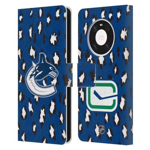 NHL Vancouver Canucks Leopard Patten Leather Book Wallet Case Cover For Huawei Mate 40 Pro 5G